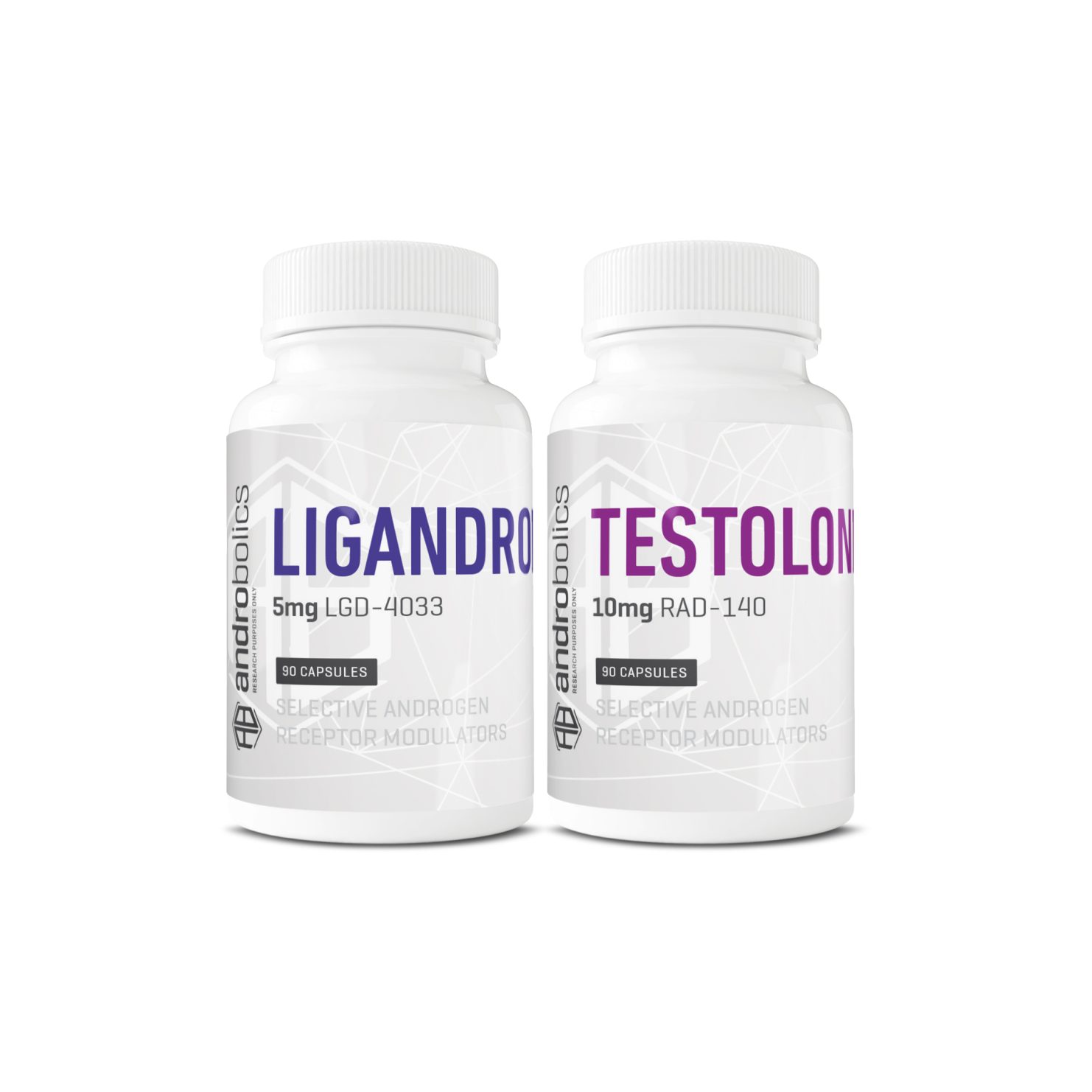 Essential Muscle Mass SARMs Stack with Ligandrol and Testolone bottles from Androbolics.
