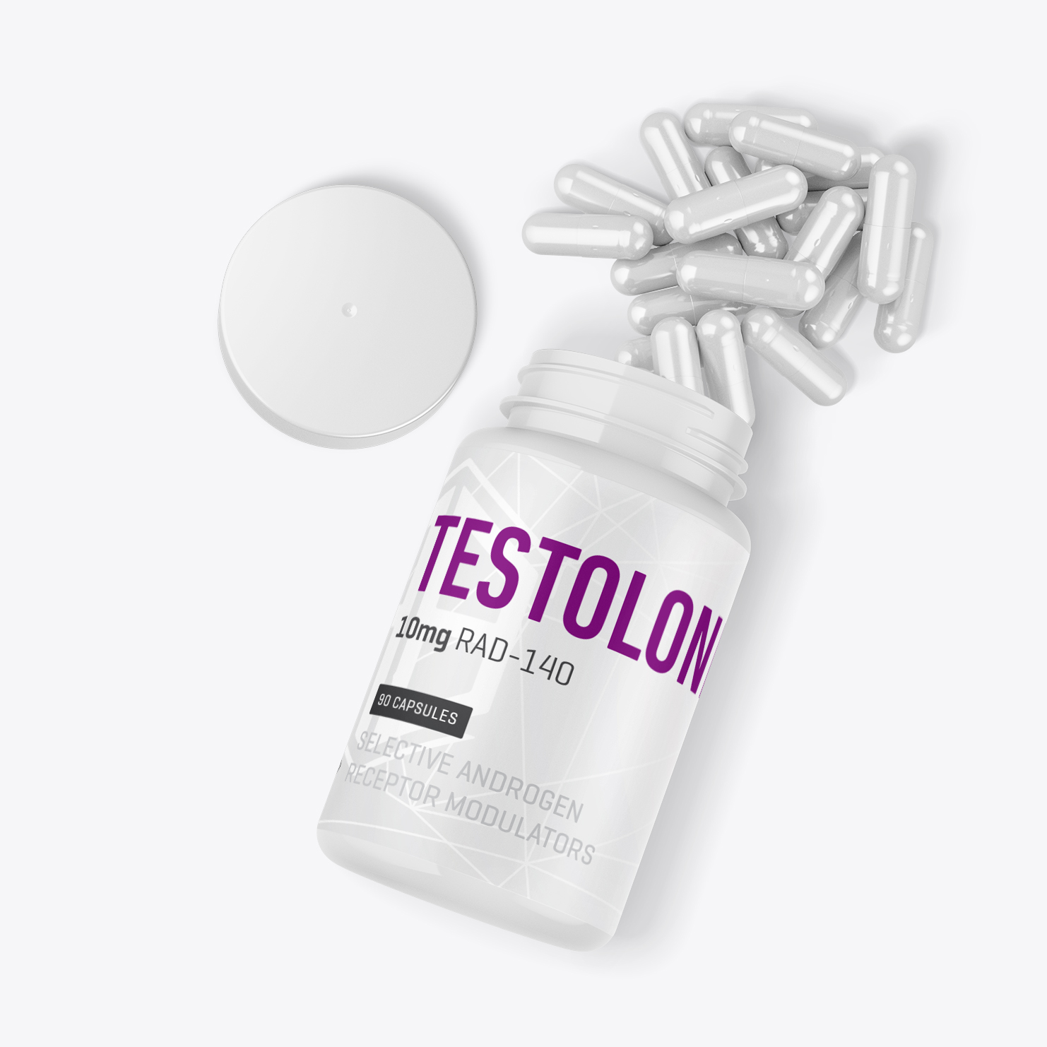 Testolone RAD-140 SARMs Canada Capsules - Opened Bottle of Testolone with 90 capsules of 10mg
