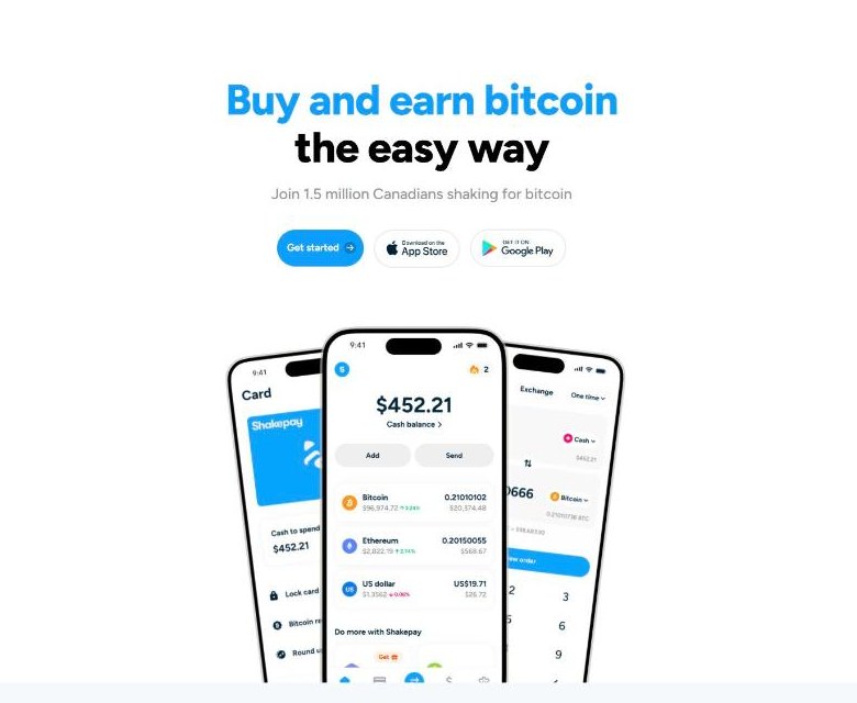 Shakepay homepage: buy bitcoin in Canada the easy way